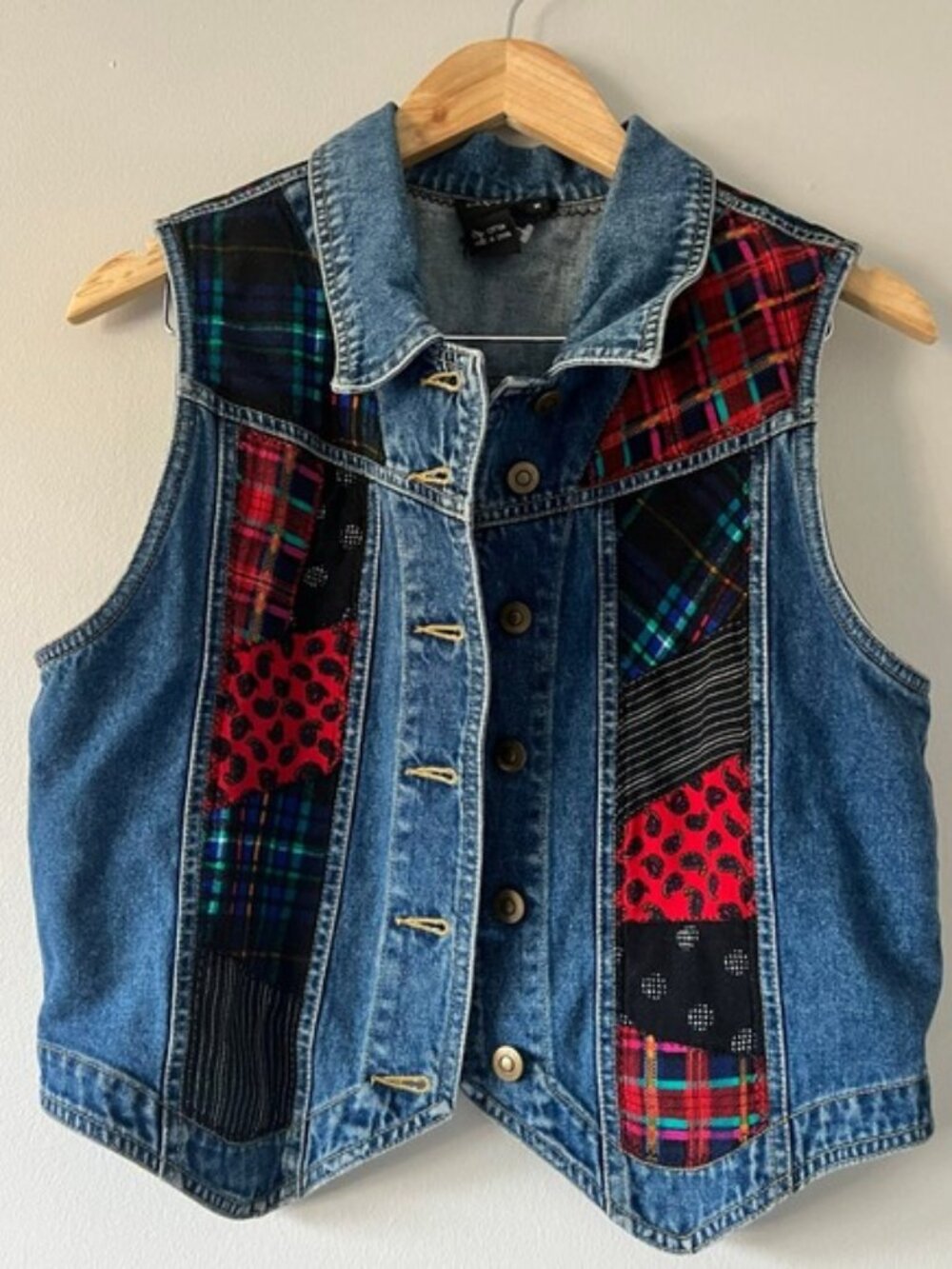 Vintage Carole Little Denim Patchwork Denim Vest Medium